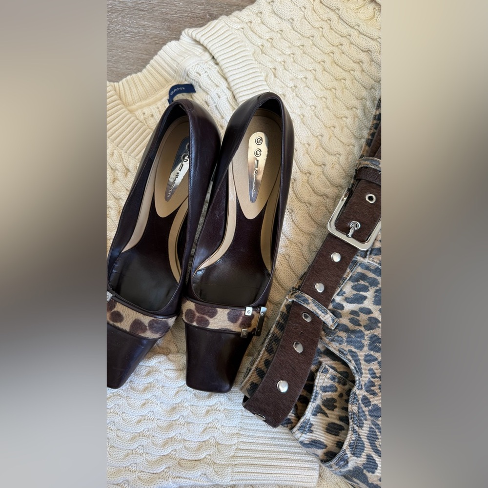 GCI - Elegant Brown Leather Heels with Leopard Accent good for size 7,5 US - Picture 7 of 9